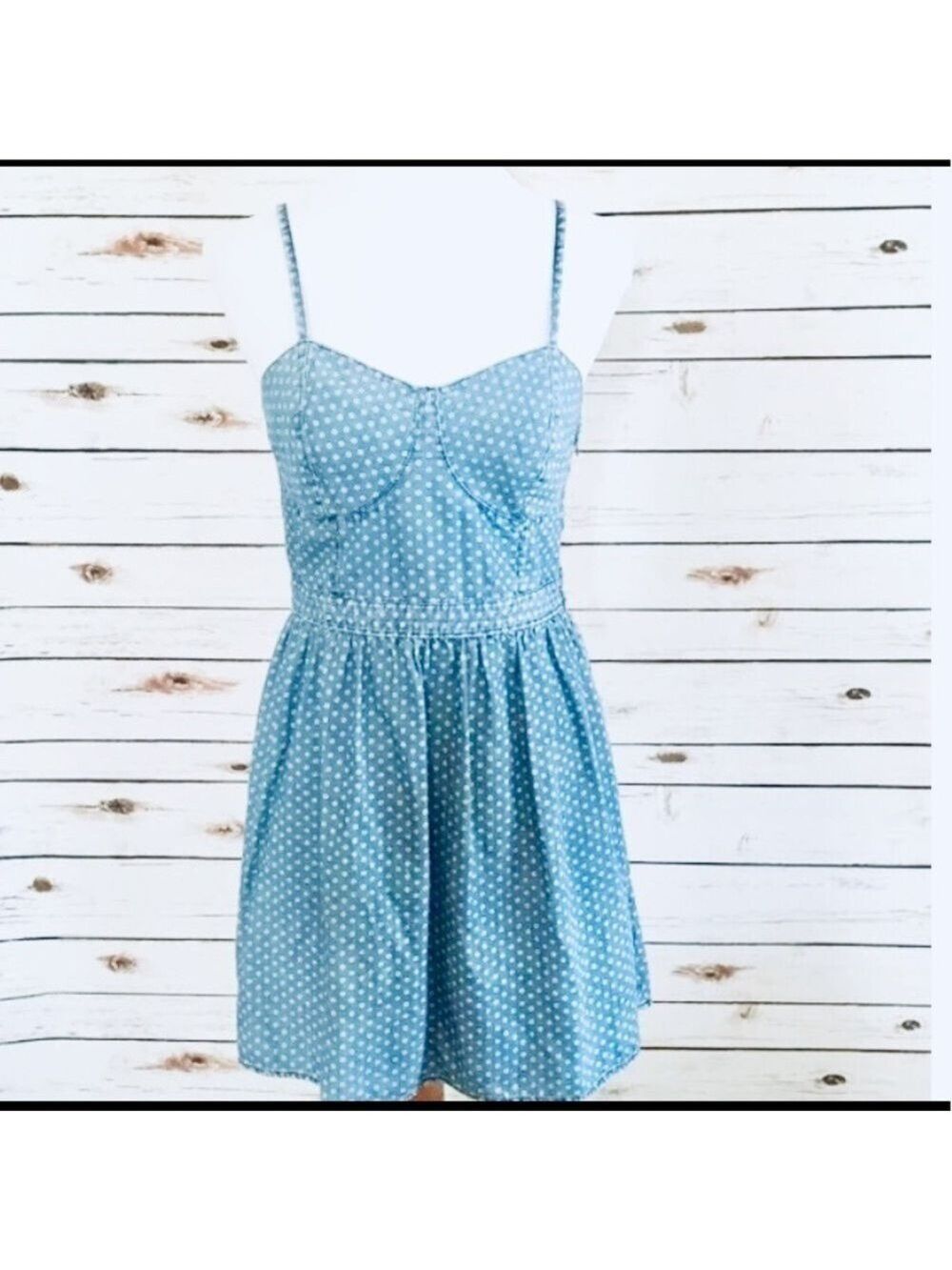 Mossimo Chambray Denim Polka Dot Mini Dress Sz Med - Picture 4 of 11